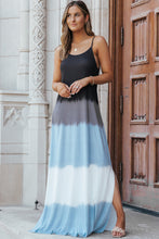 Load image into Gallery viewer, Sky Blue Spaghetti Strap Tie Dye Slit Maxi Dress with a 30% Discount the Price is $96.60 ($28.98 Savings)
