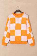 Load image into Gallery viewer, Orange Checkered Bishop Sleeve Sweater with a 30% Discount the Price is $80.47 ($34.49 Savings)
