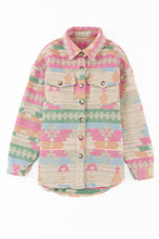 Load image into Gallery viewer, Multicolor Western Aztec Print Button Flap Pocket Shacket with a 30% Discount the Price is $101.40 ($43.46 Savings)
