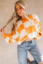 Load image into Gallery viewer, Orange Checkered Bishop Sleeve Sweater with a 30% Discount the Price is $80.47 ($34.49 Savings)
