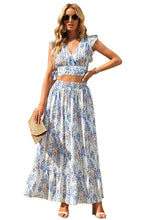 Load image into Gallery viewer, White Floral Ruffled Crop Top and Maxi Skirt Set with a 30% Discount the Price is $126.64 ($37.99 Savings)
